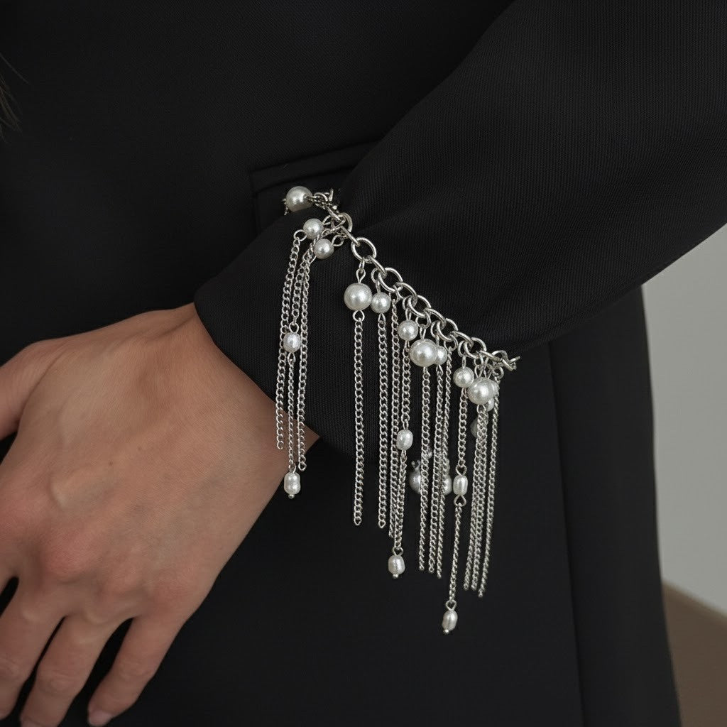 Classy Faux Pearl Tassel Necklace & Bracelet Set