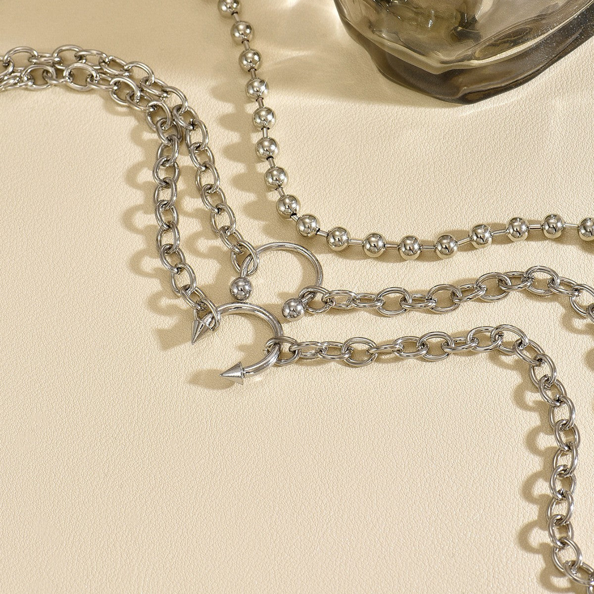 Edgy Layered Horseshoe Pendant Necklace