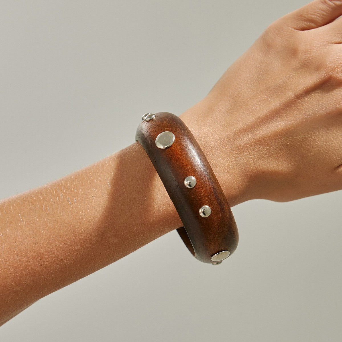 Boho Studded Wood & Metal Bangle Set