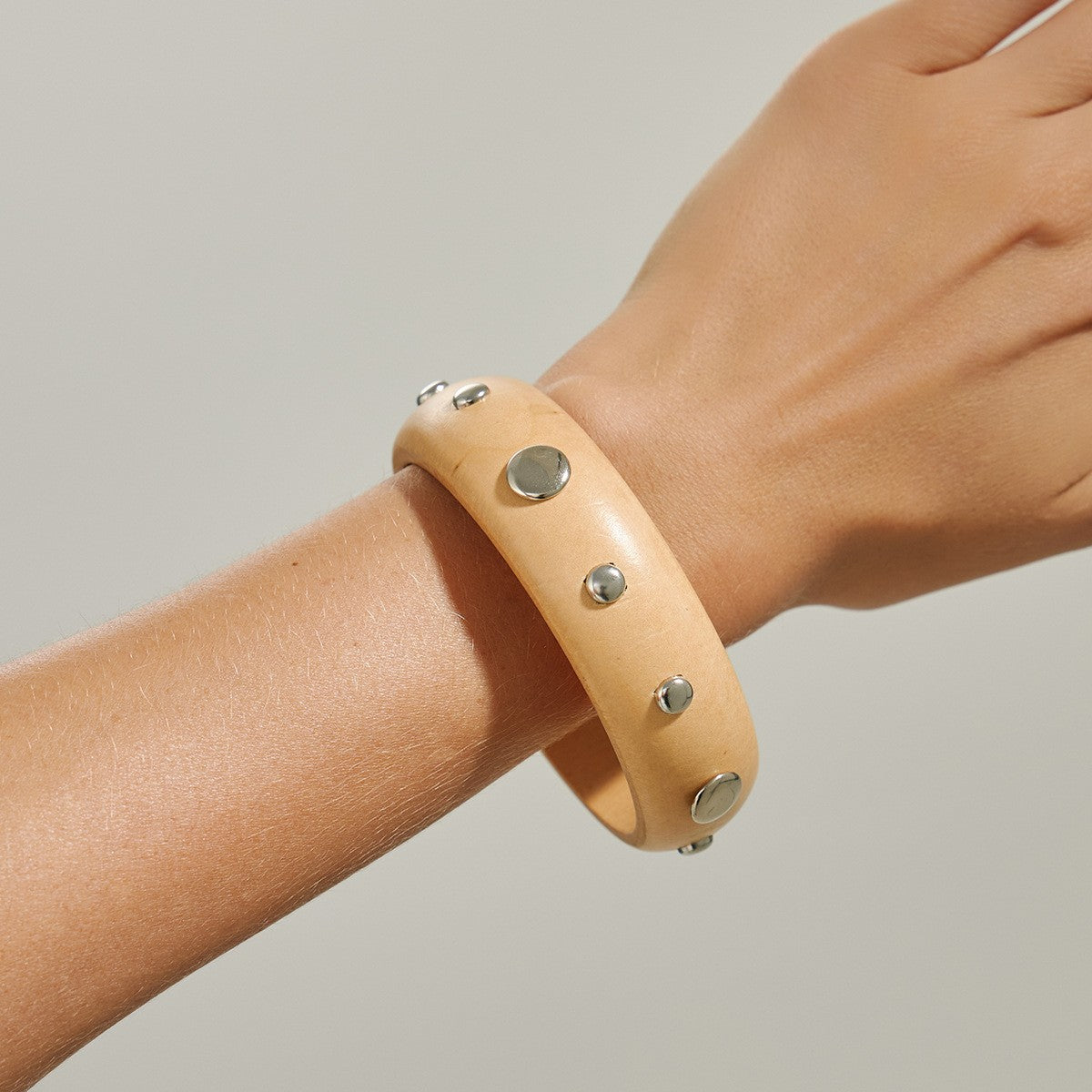 Boho Studded Wood & Metal Bangle Set