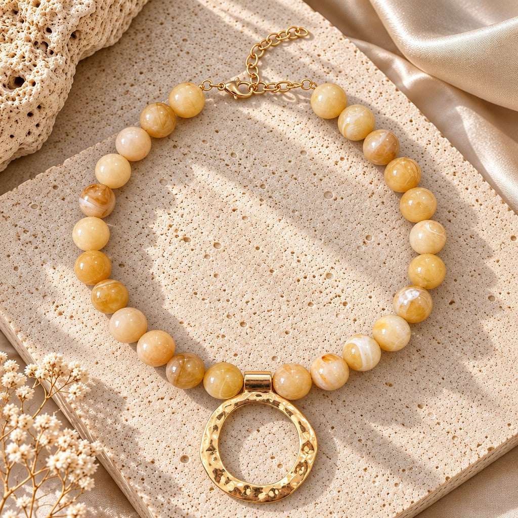 Boho Tiger Eye Beaded Ring Necklace