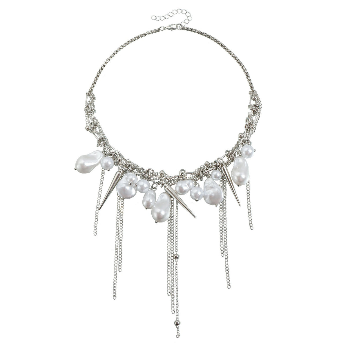 Classy Baroque Pearl Spike Choker Necklace