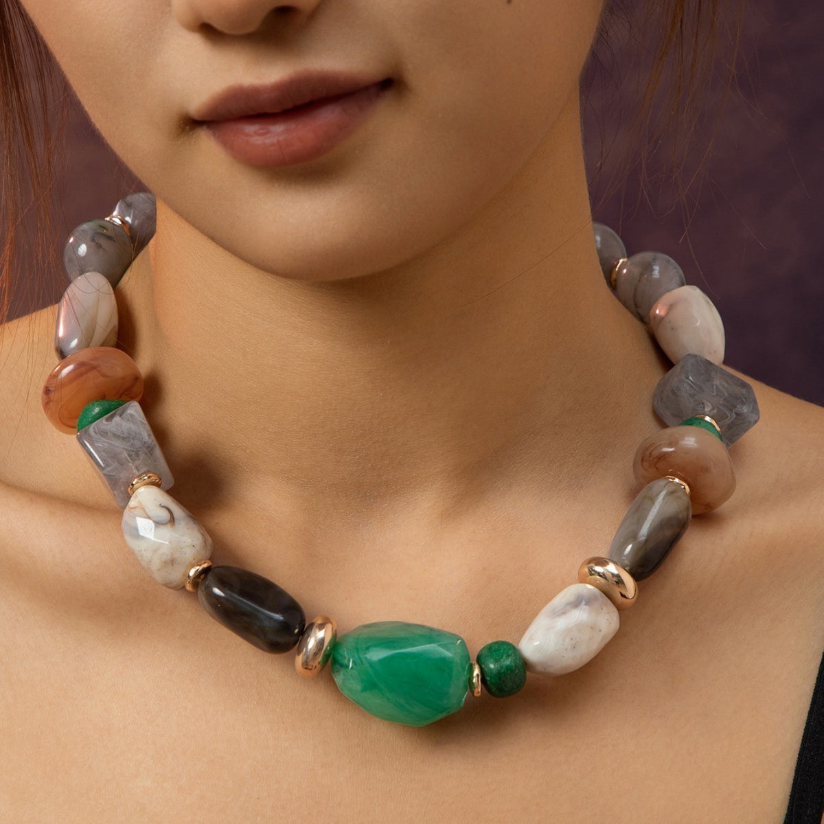 Boho Multicolor Geometric Stone Necklace