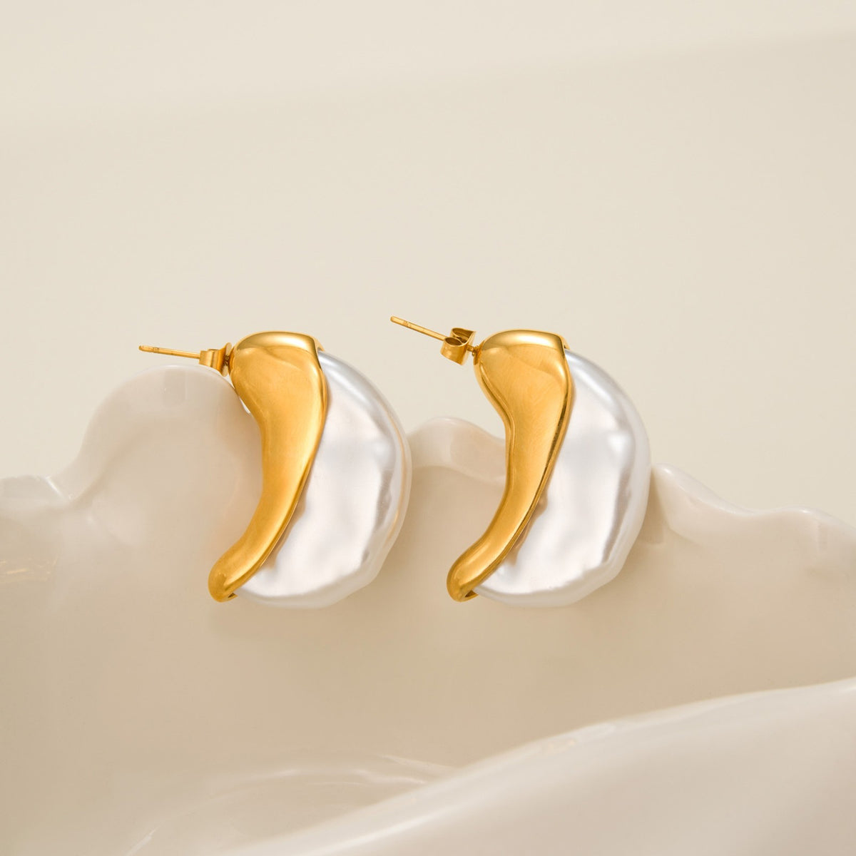 Elegant Faux Pearl Crescent Stud Earrings