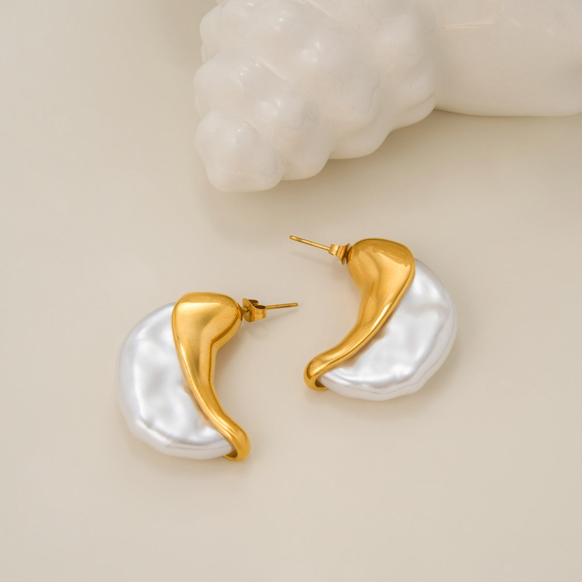 Elegant Faux Pearl Crescent Stud Earrings