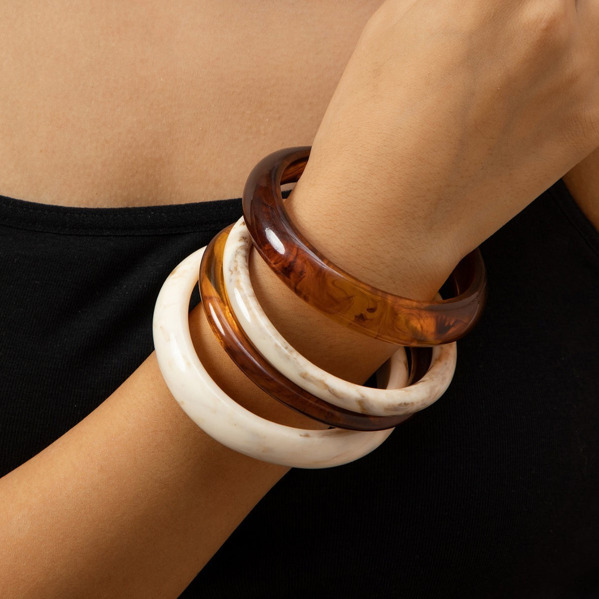 3pc Boho Tortoise & Ivory Bangle Set