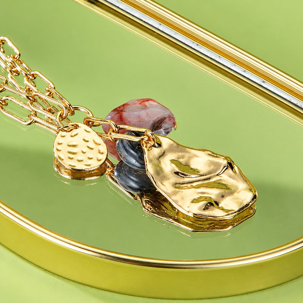Classy Irregular Stone Pendant Necklace & Earring Set