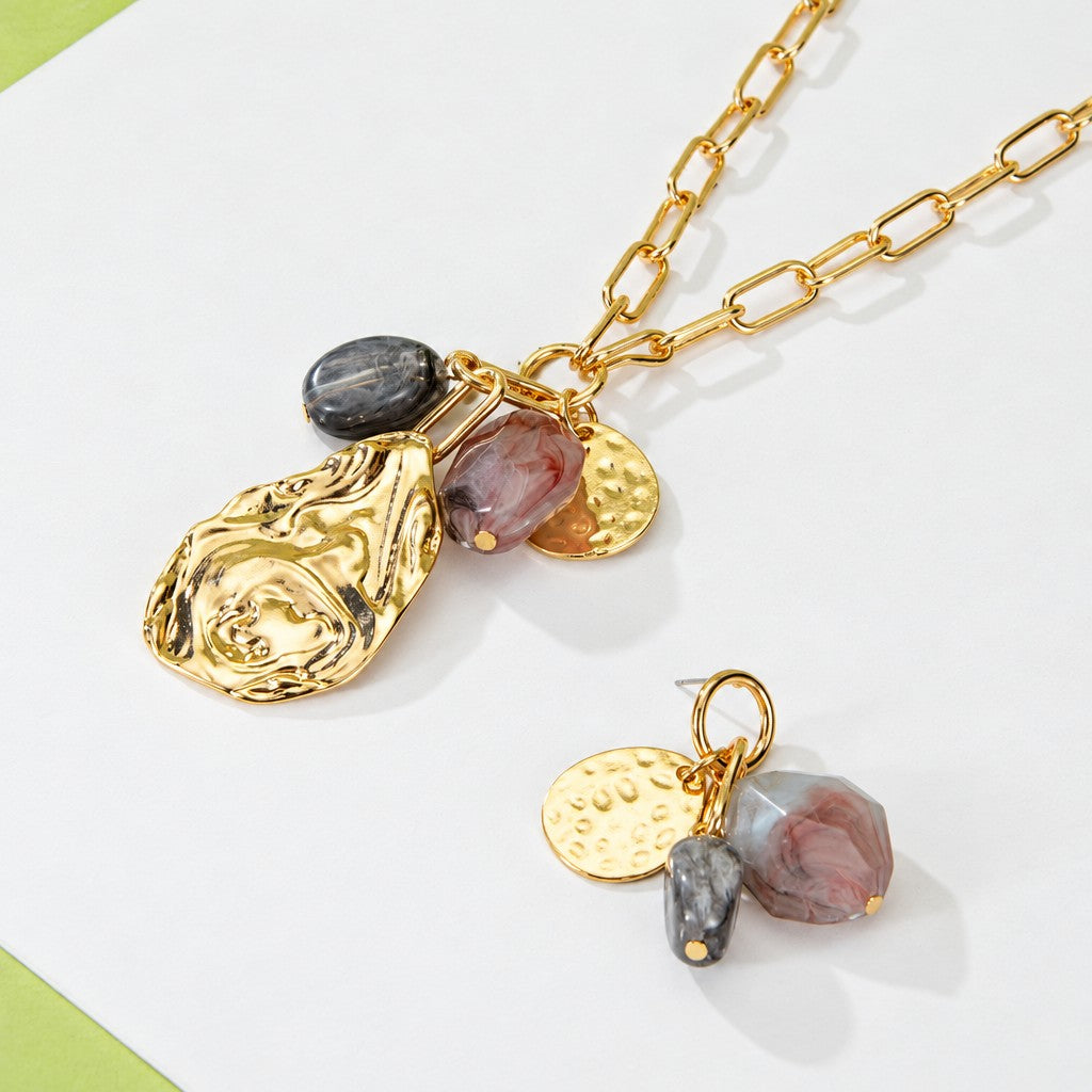 Classy Irregular Stone Pendant Necklace & Earring Set