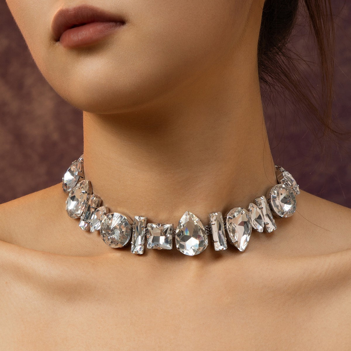 Classy Mixed Cut Rhinestone Choker Necklace