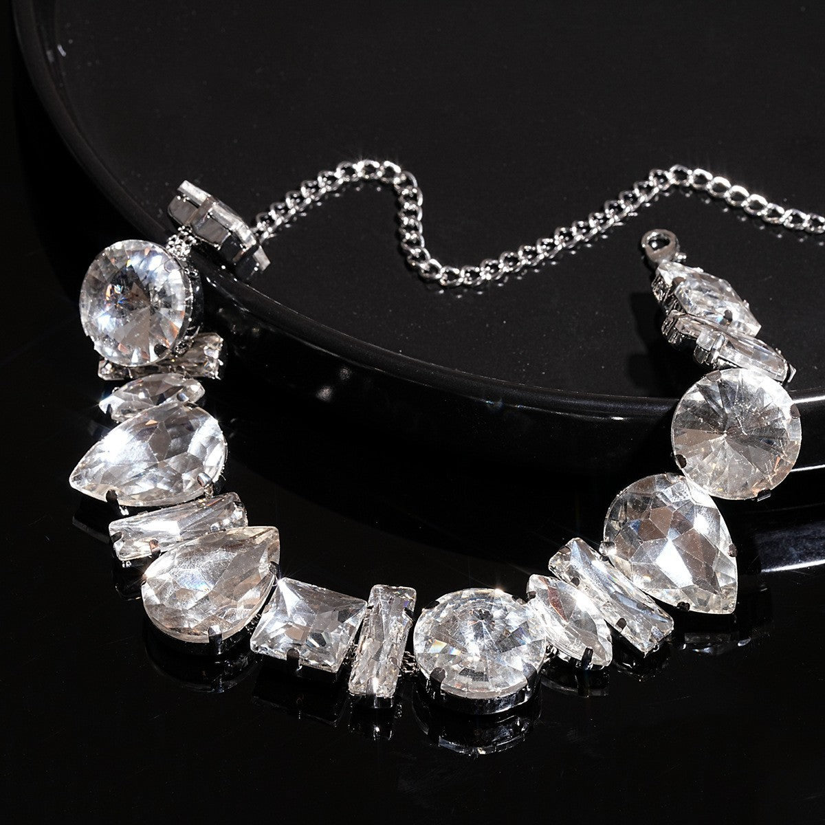 Classy Mixed Cut Rhinestone Choker Necklace