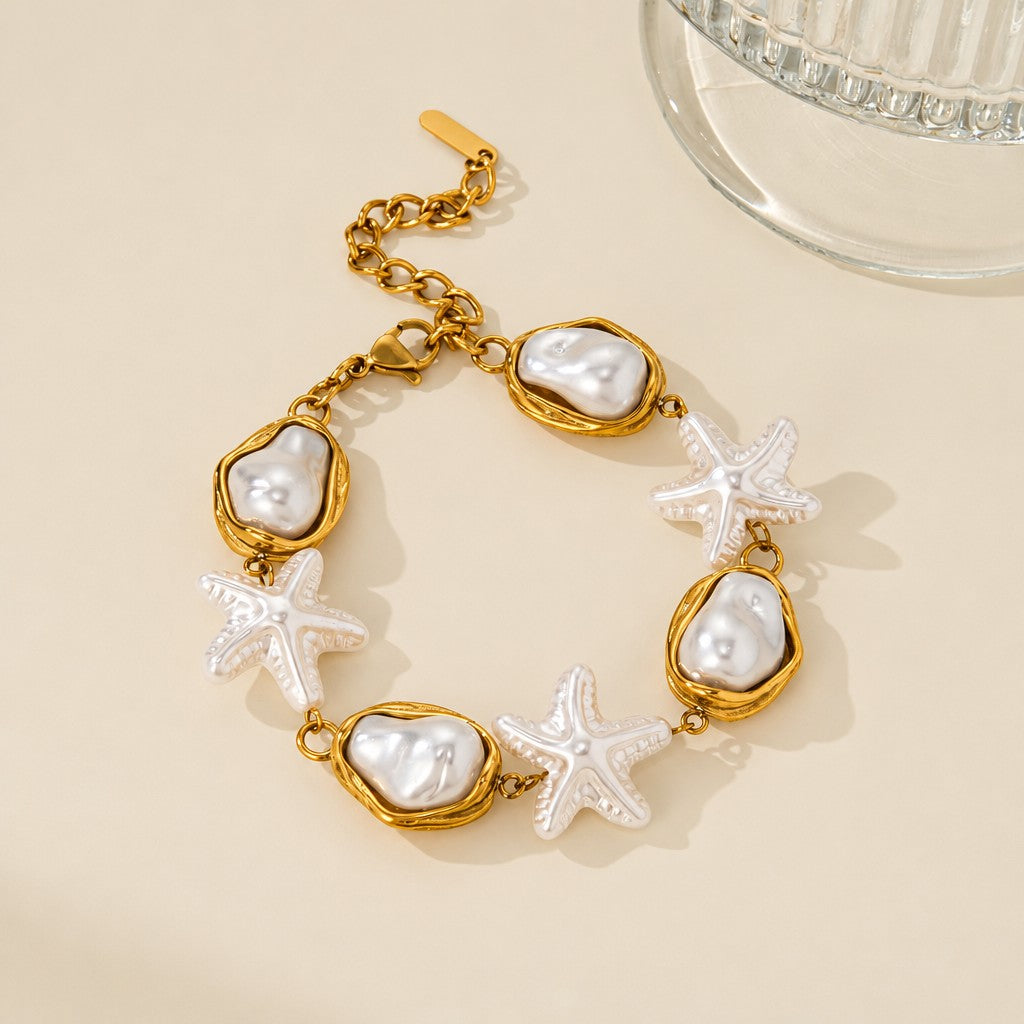 Boho Baroque Pearl Starfish Bracelet