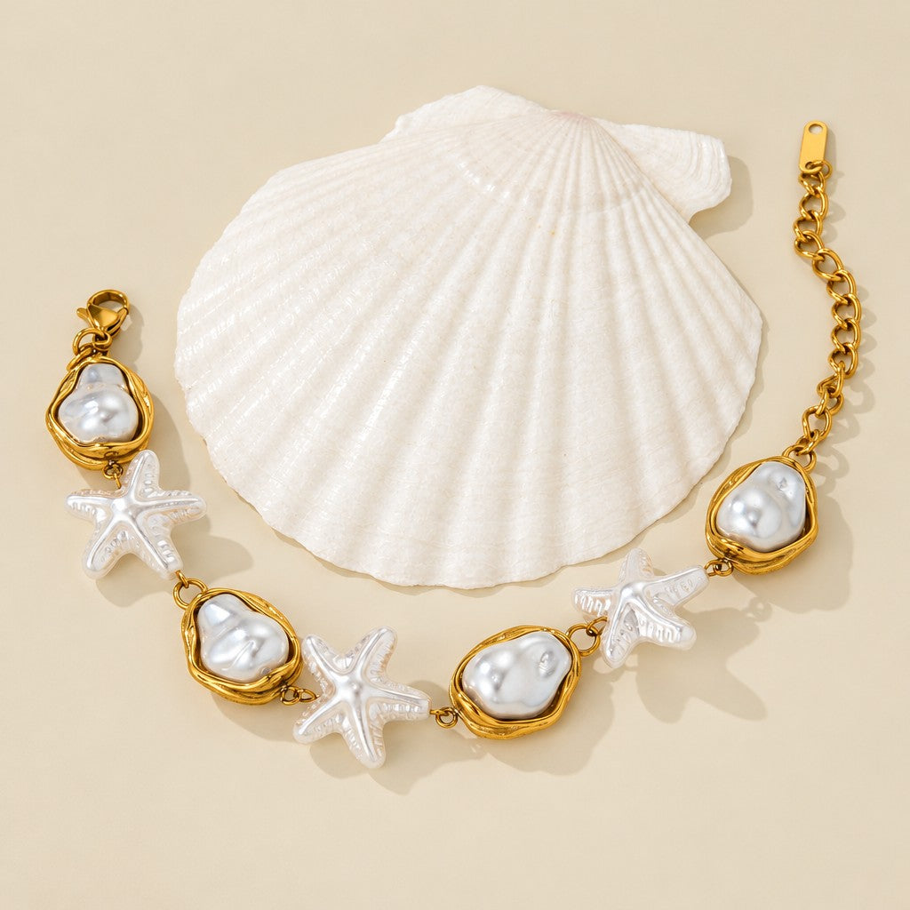 Boho Baroque Pearl Starfish Bracelet