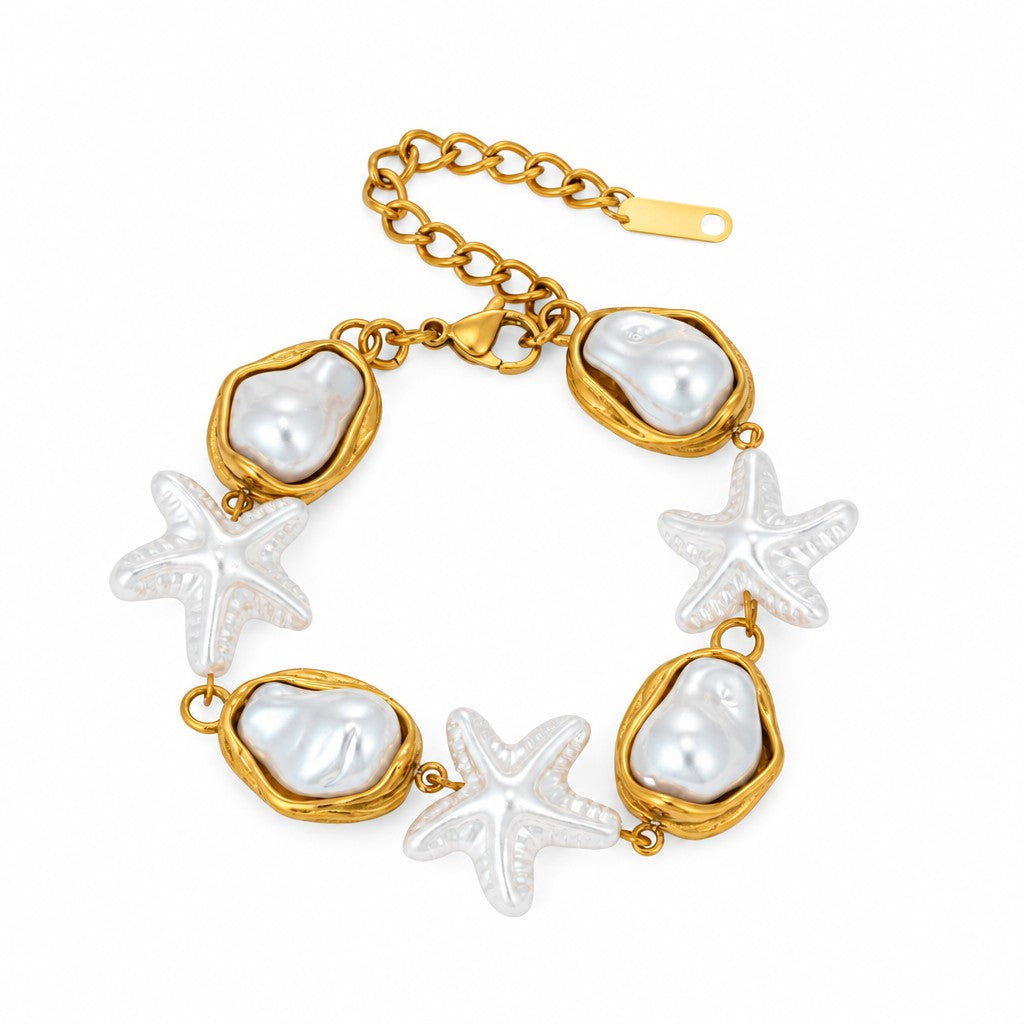Boho Baroque Pearl Starfish Bracelet