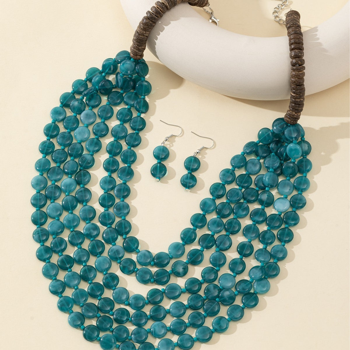 Boho Multi-Strand Resin Bead Necklace & Earring Set