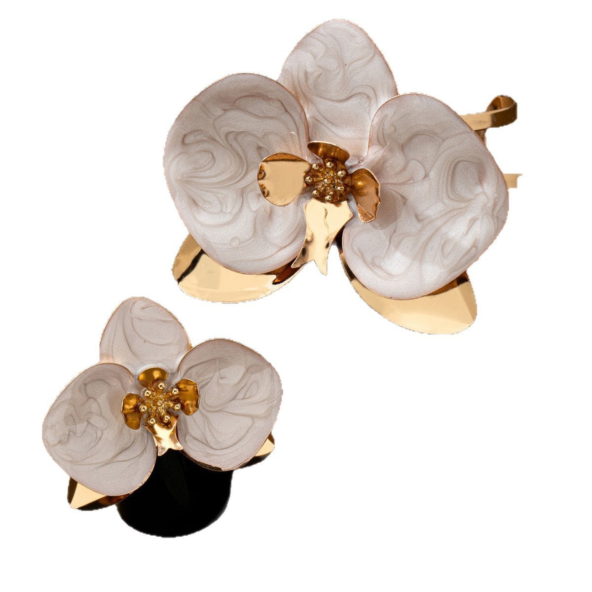 Romantic White Marbled Flower Bangle & Ring Set