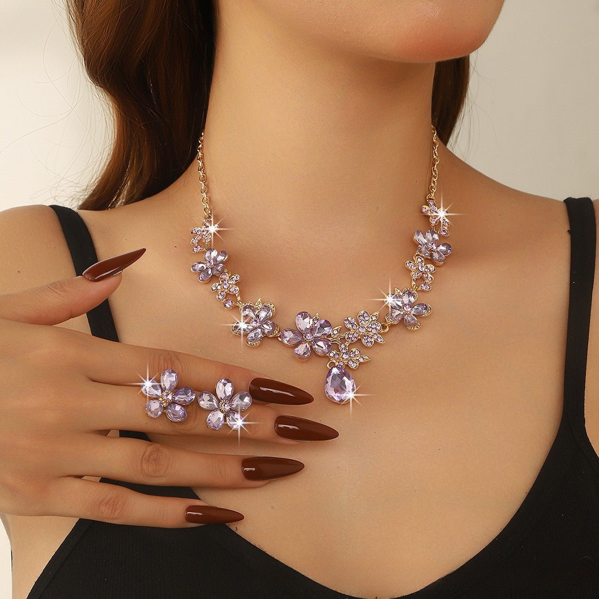 Elegant Emerald Floral Necklace & Earring Set