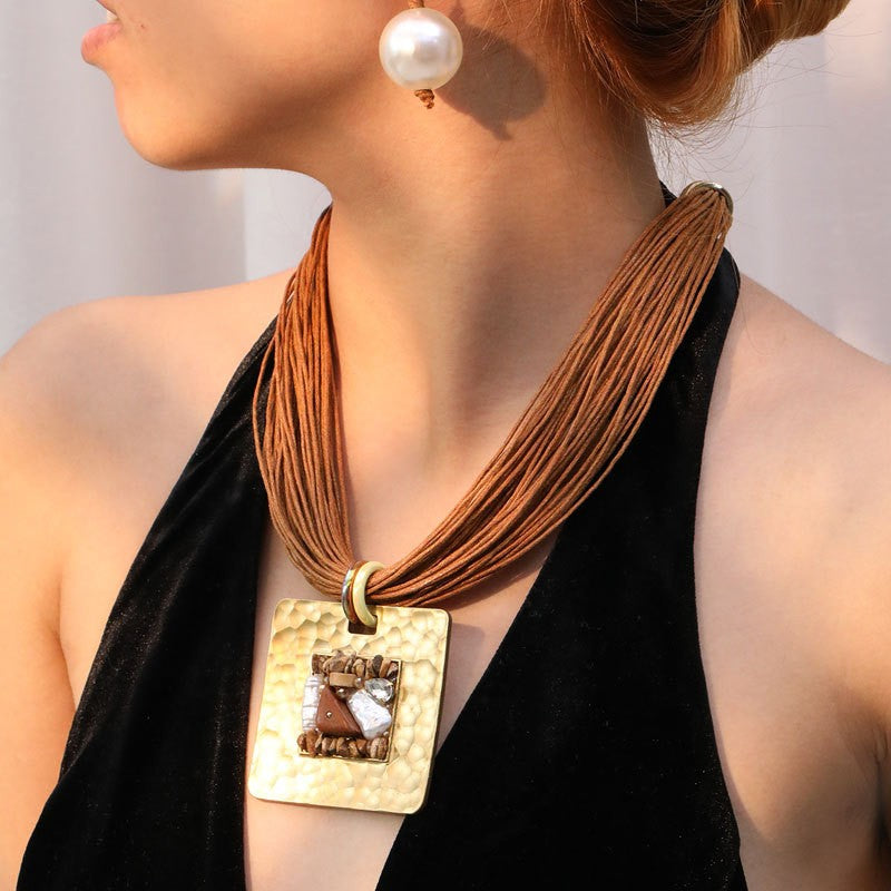 Boho Mother of Pearl Square Pendant Necklace