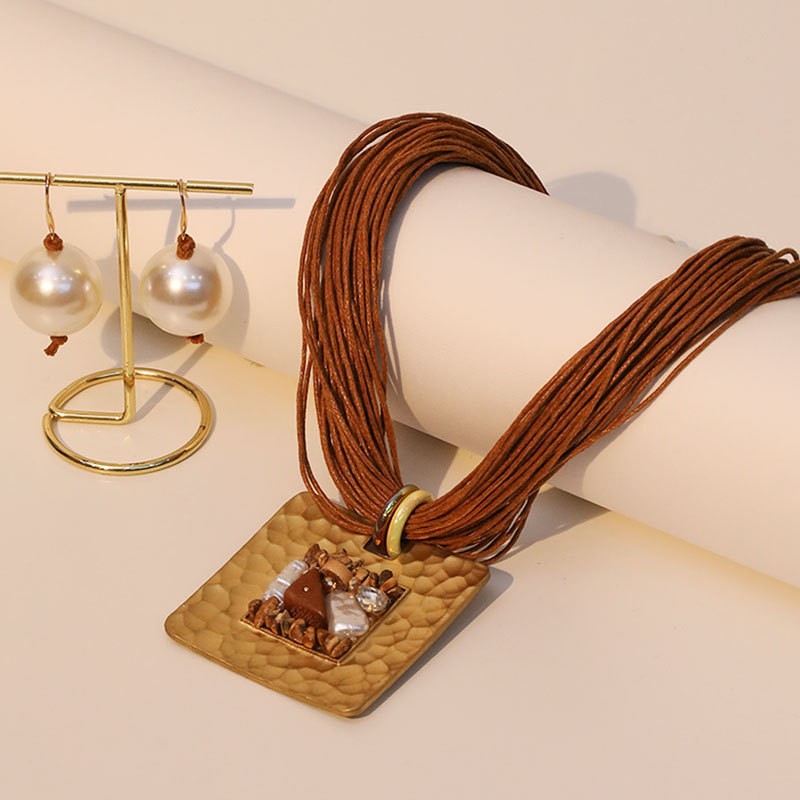 Boho Mother of Pearl Square Pendant Necklace