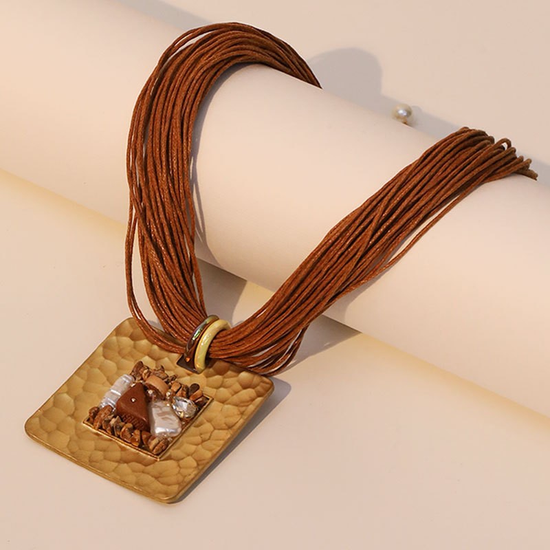 Boho Mother of Pearl Square Pendant Necklace