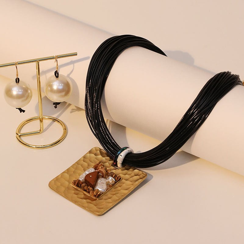 Boho Mother of Pearl Square Pendant Necklace