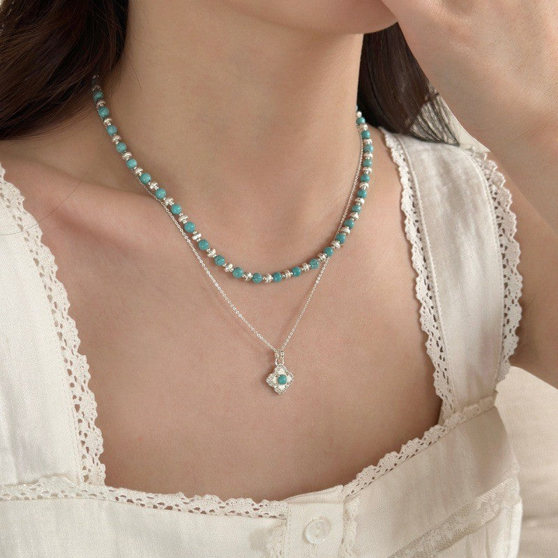 Layered Turquoise Floral Pendant Necklace