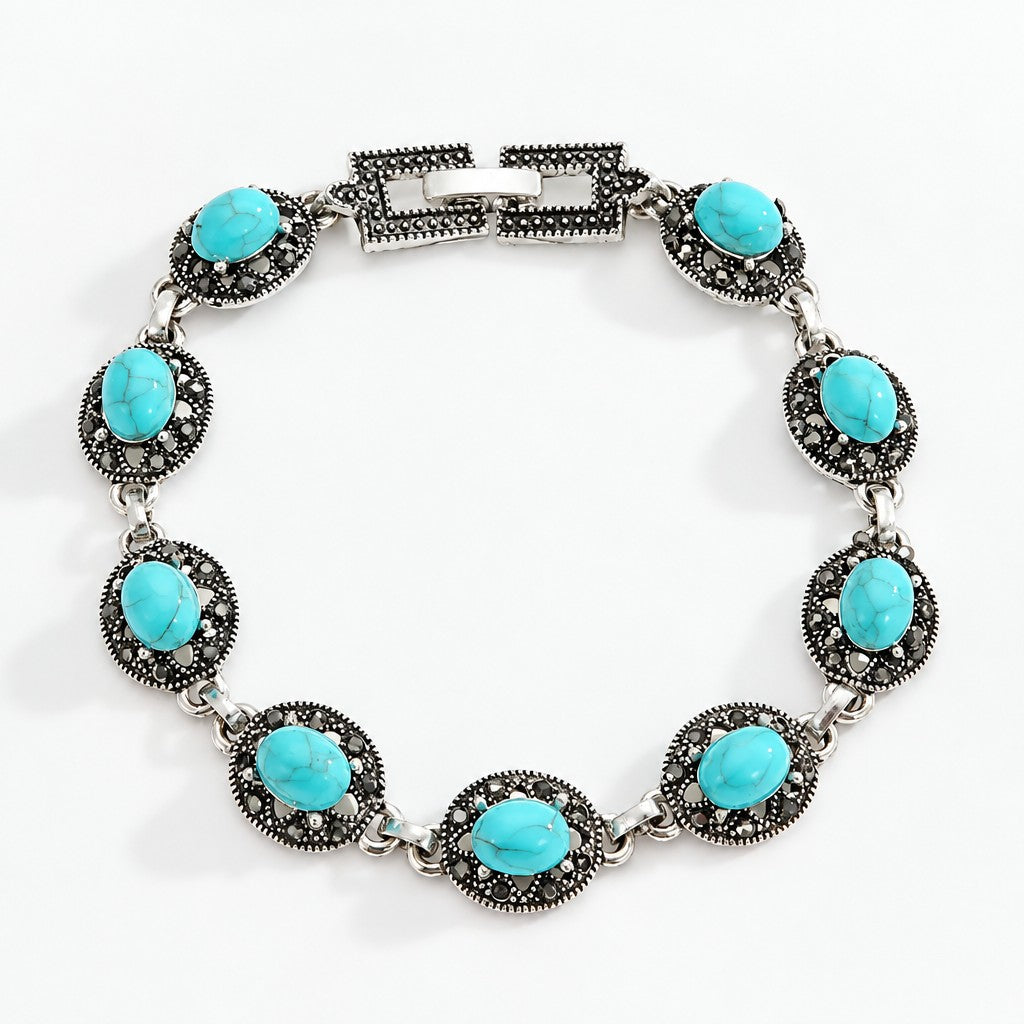 Vintage Oval Turquoise Link Bracelet