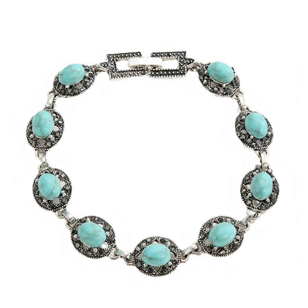 Vintage Oval Turquoise Link Bracelet