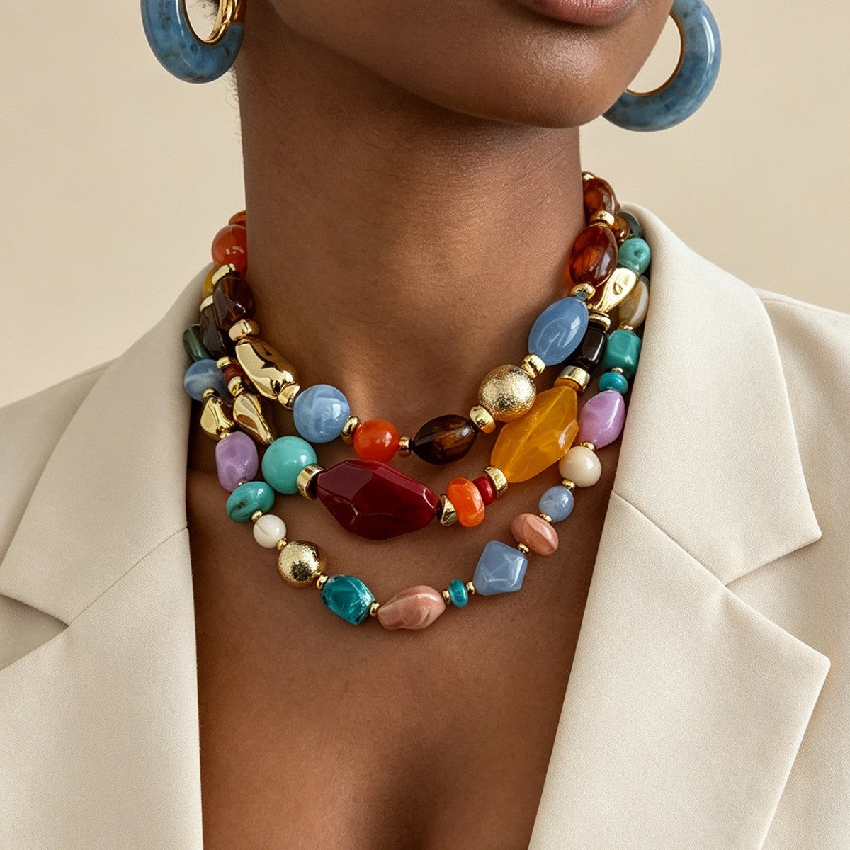 Boho Multicolor Resin Collar Necklace