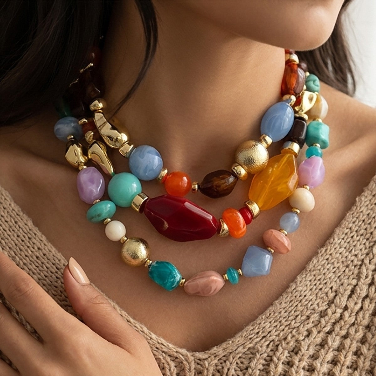 Boho Multicolor Resin Collar Necklace