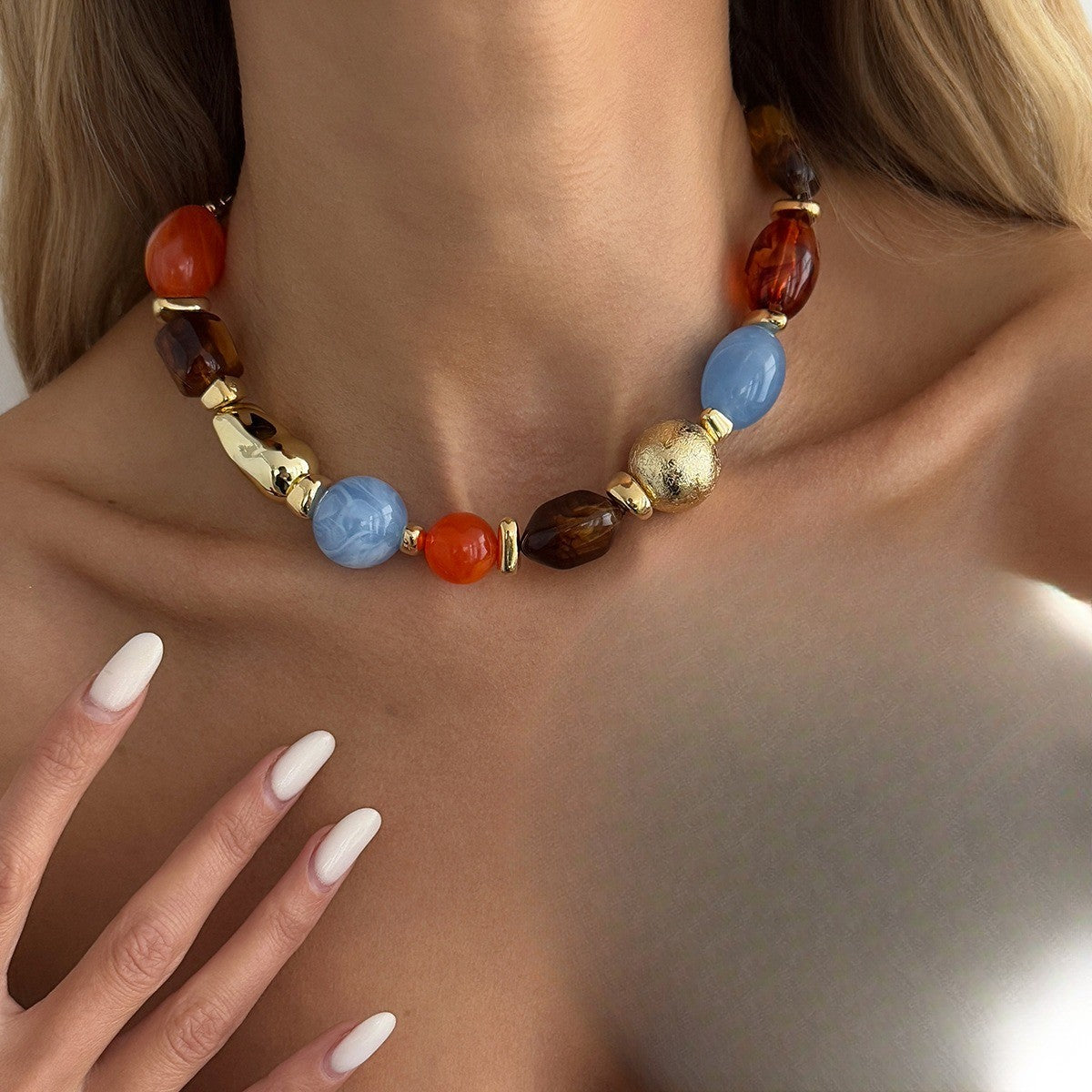 Boho Multicolor Resin Collar Necklace