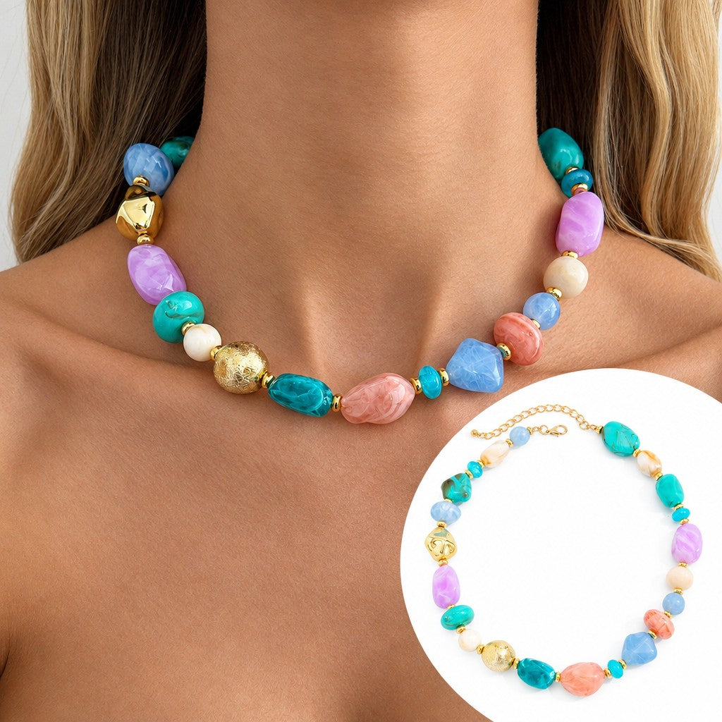Boho Multicolor Resin Collar Necklace