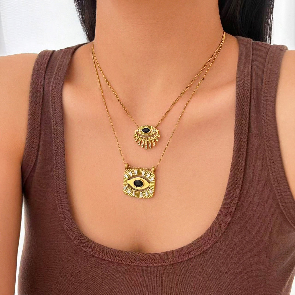 18k Dainty Layered Evil Eye Necklace