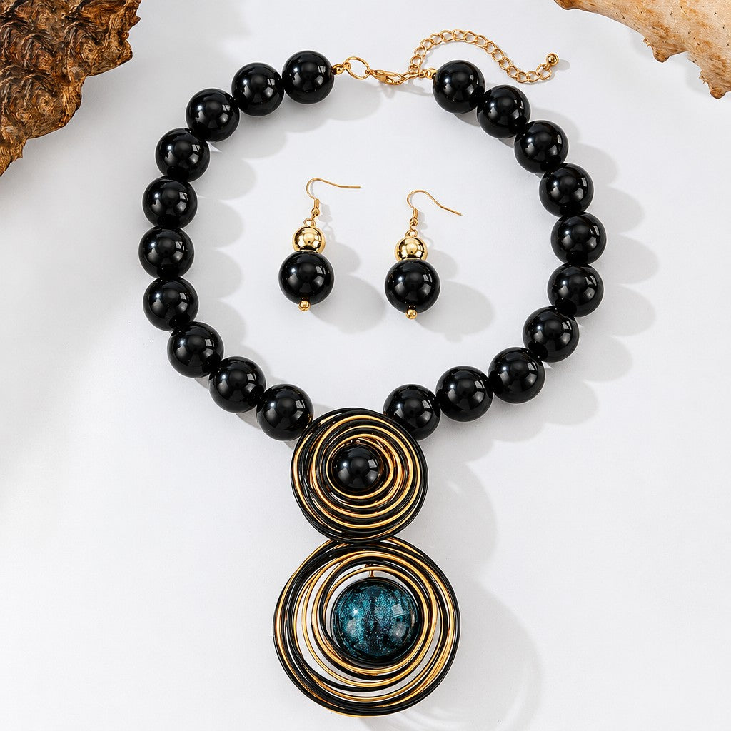 Boho Cosmic Wire Coil Necklace & Earring Set