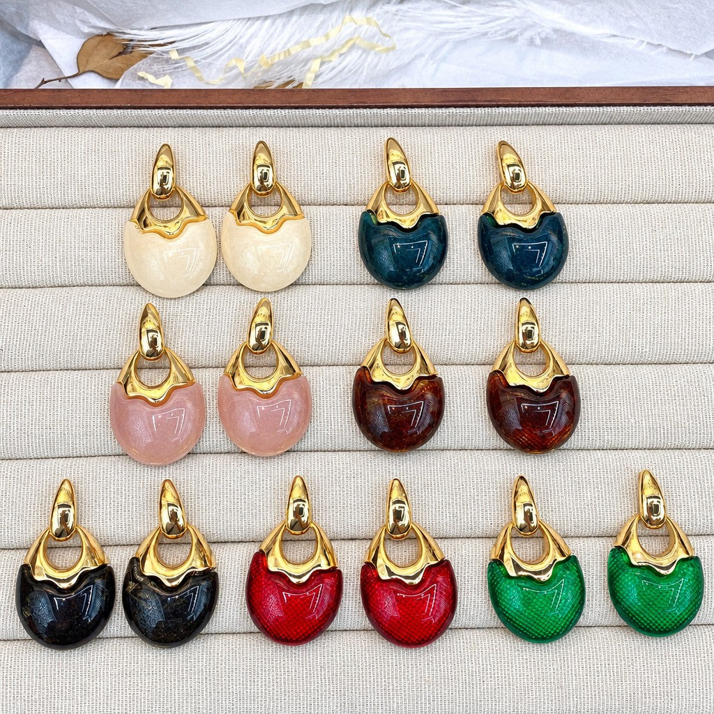 Vintage Geometric Resin Dangle Earrings