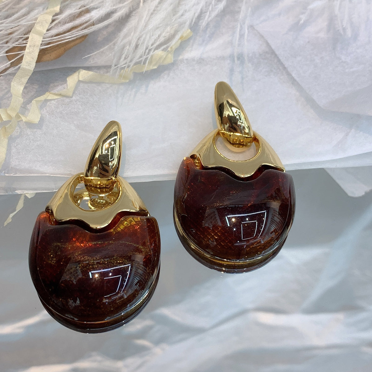 Vintage Geometric Resin Dangle Earrings