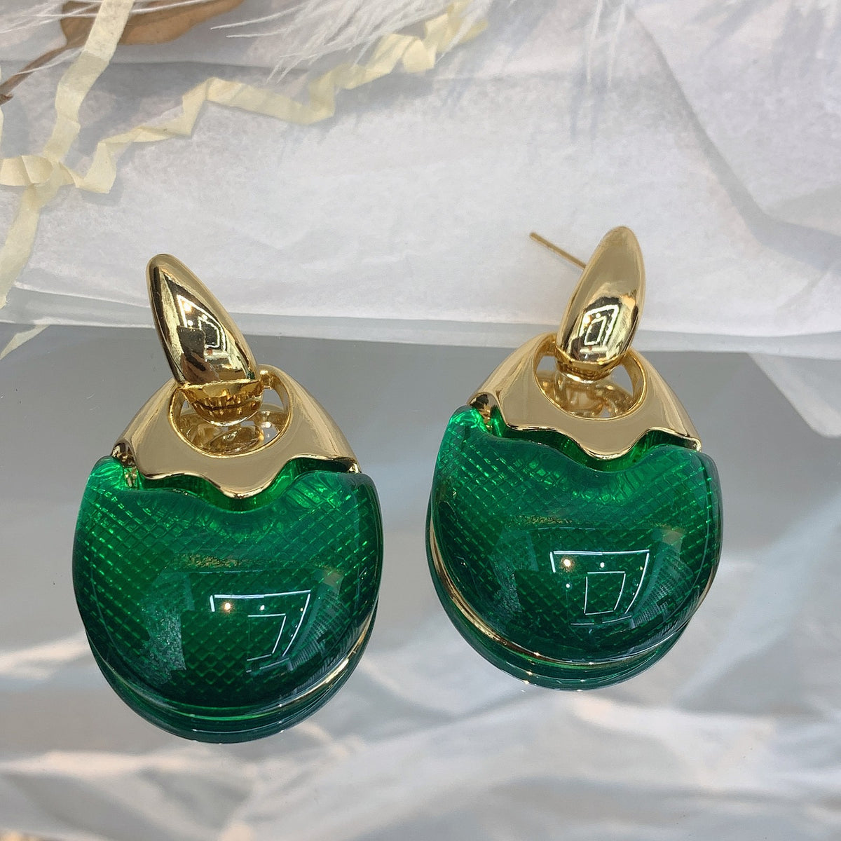 Vintage Geometric Resin Dangle Earrings