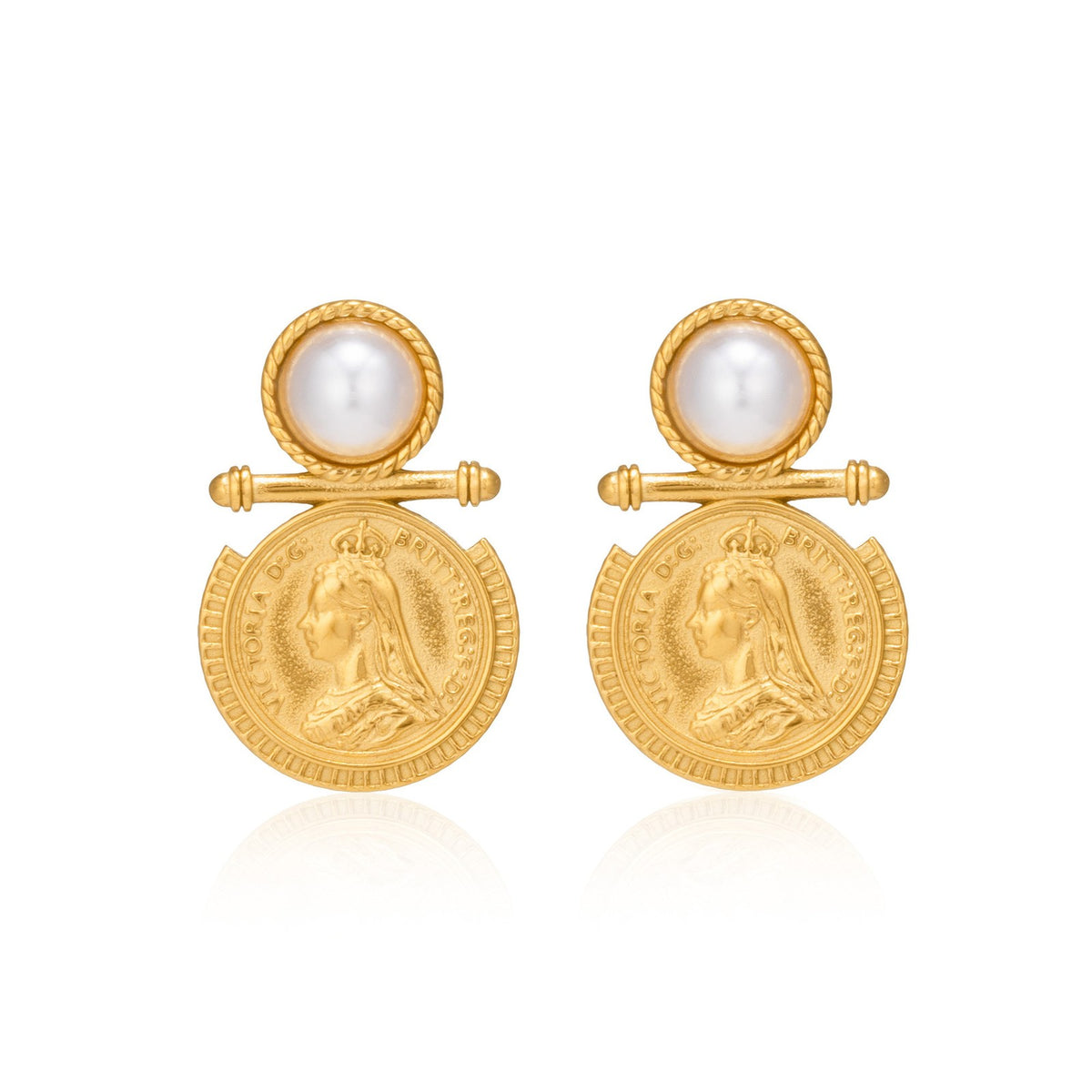 18k Vintage Coin & Pearl Cuff Earrings
