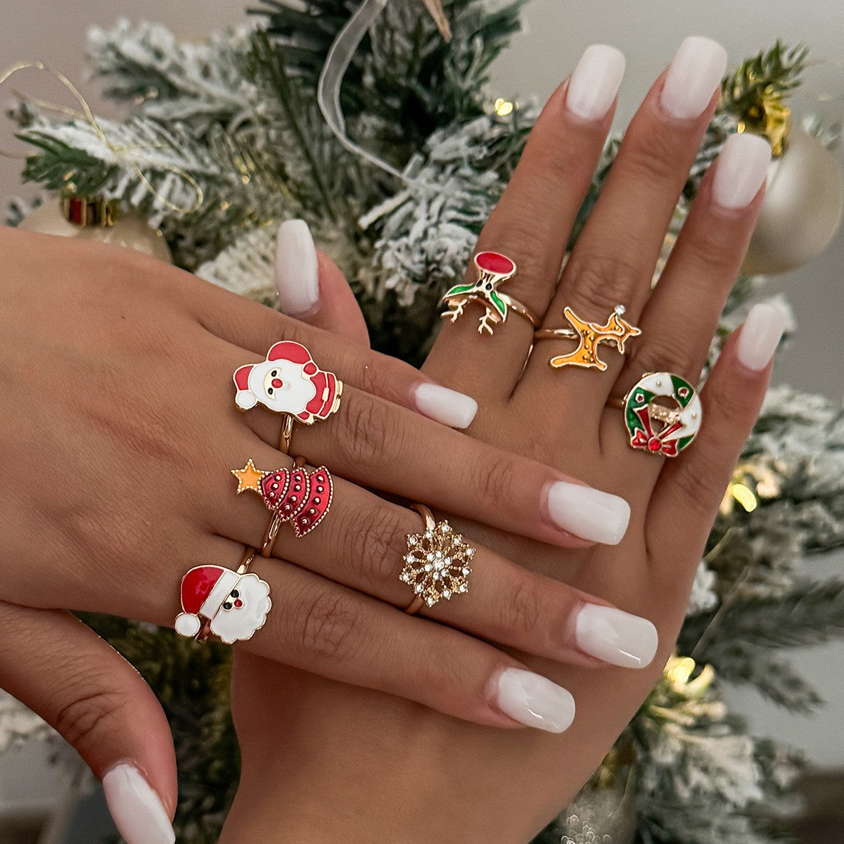 Festive Christmas Enamel Character Ring Set