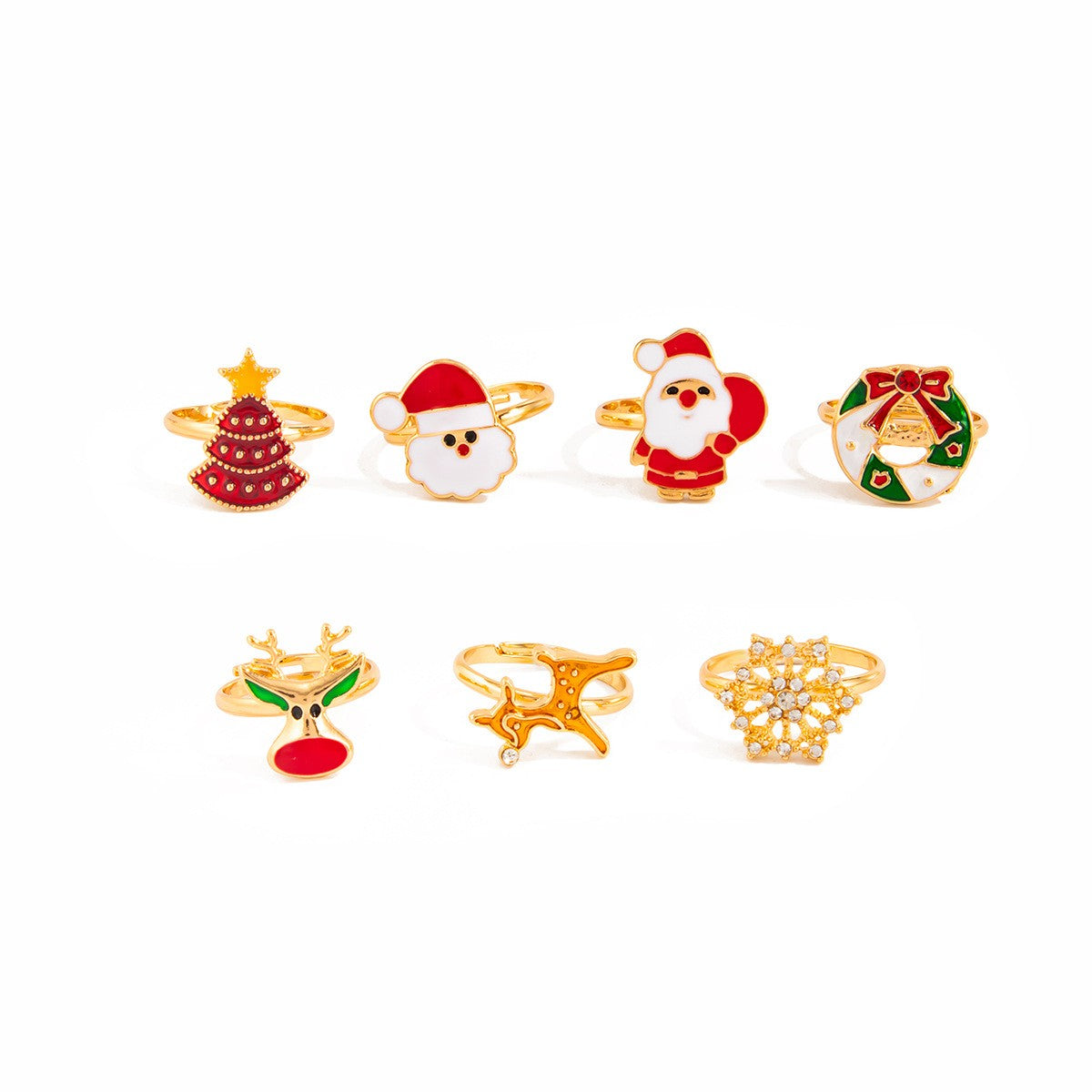 Festive Christmas Enamel Character Ring Set