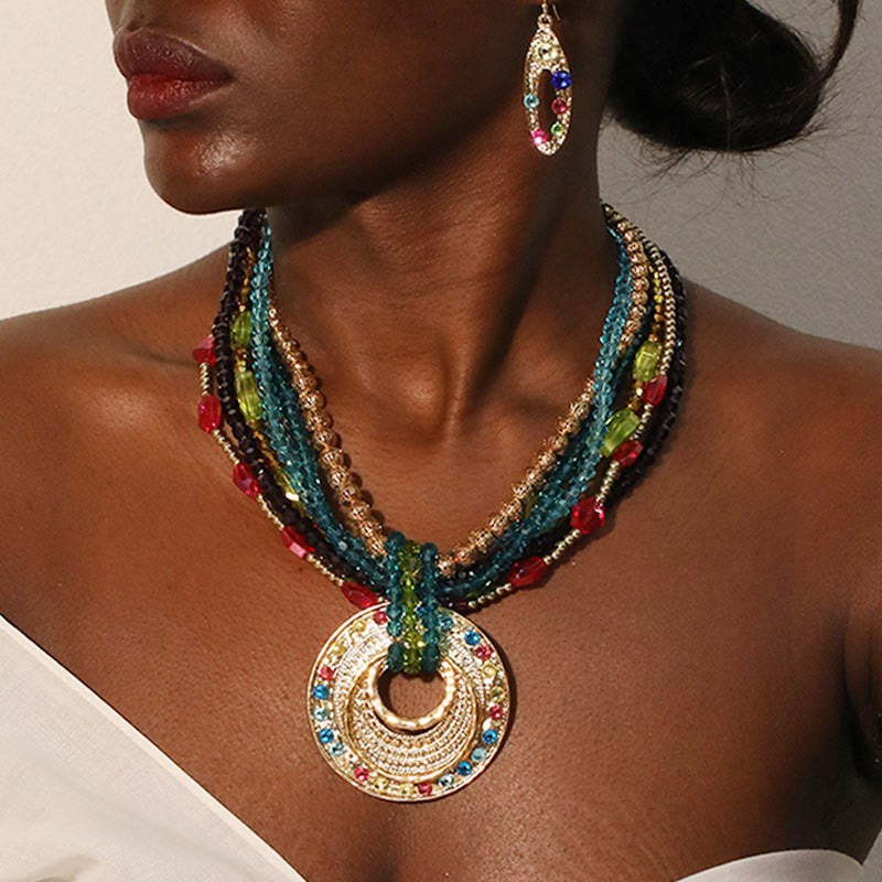 Boho Multicolor Beaded Disc Necklace