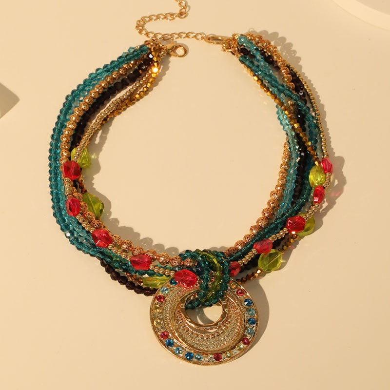Boho Multicolor Beaded Disc Necklace