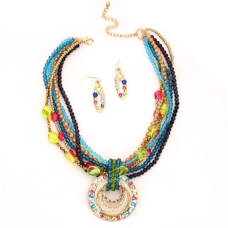 Boho Multicolor Beaded Disc Necklace
