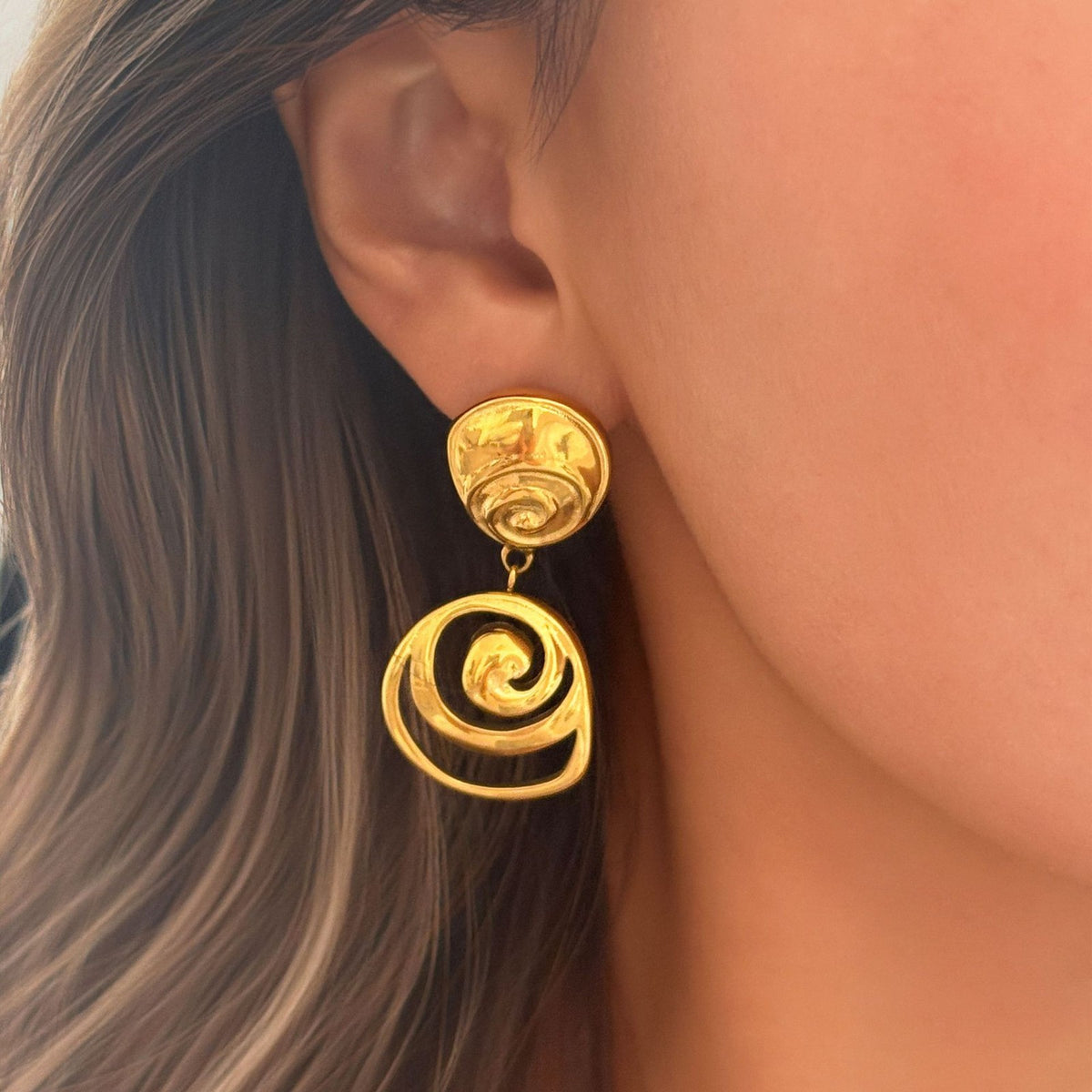 18k Classy Spiral Drop Earrings