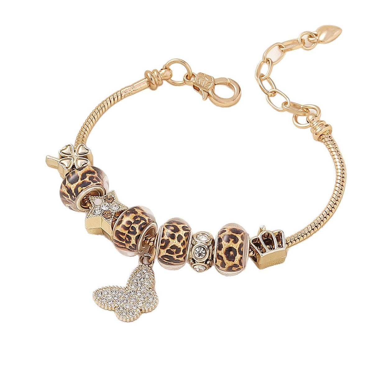 Classy Leopard Print Butterfly Charm Bracelet