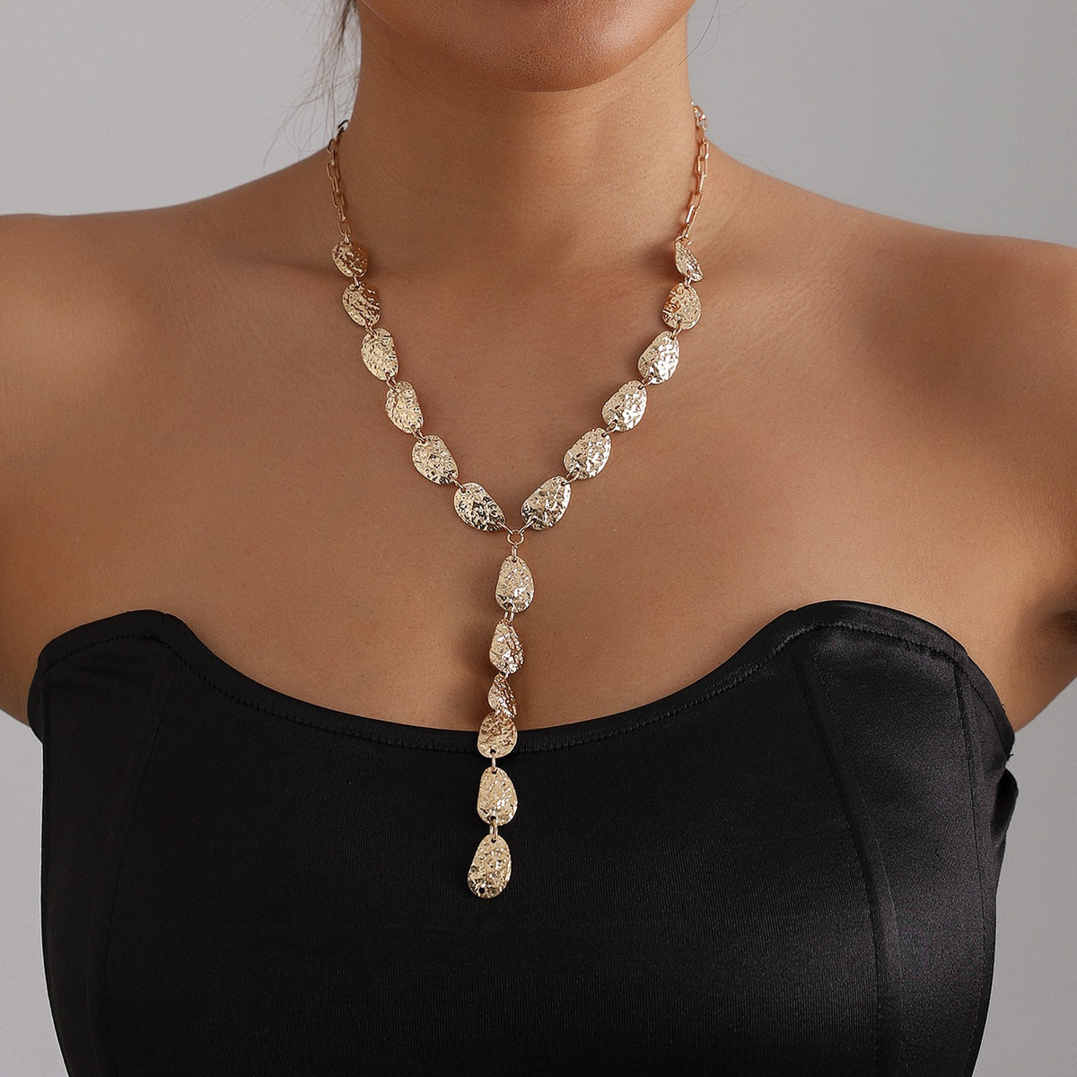 Classy Textured Leaf Y-Necklace