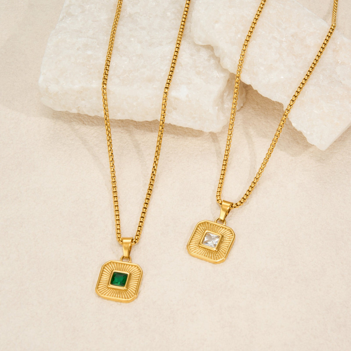 Classy Green Square Pendant Necklace