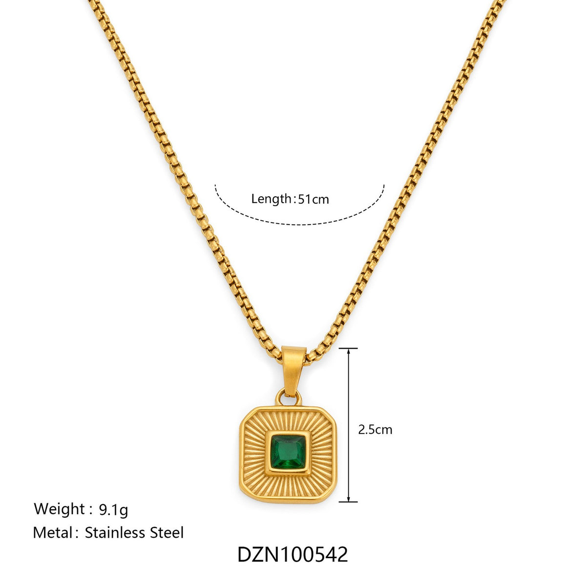Classy Green Square Pendant Necklace