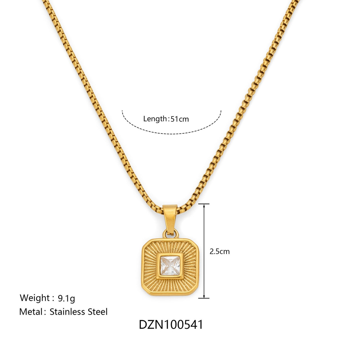 Classy Green Square Pendant Necklace