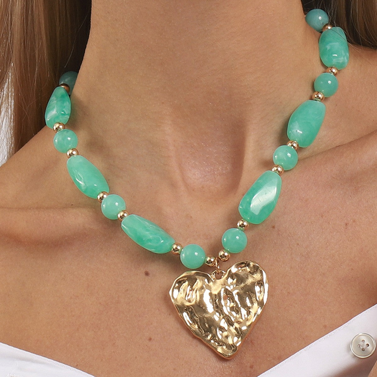 Romantic Textured Heart Beaded Necklace