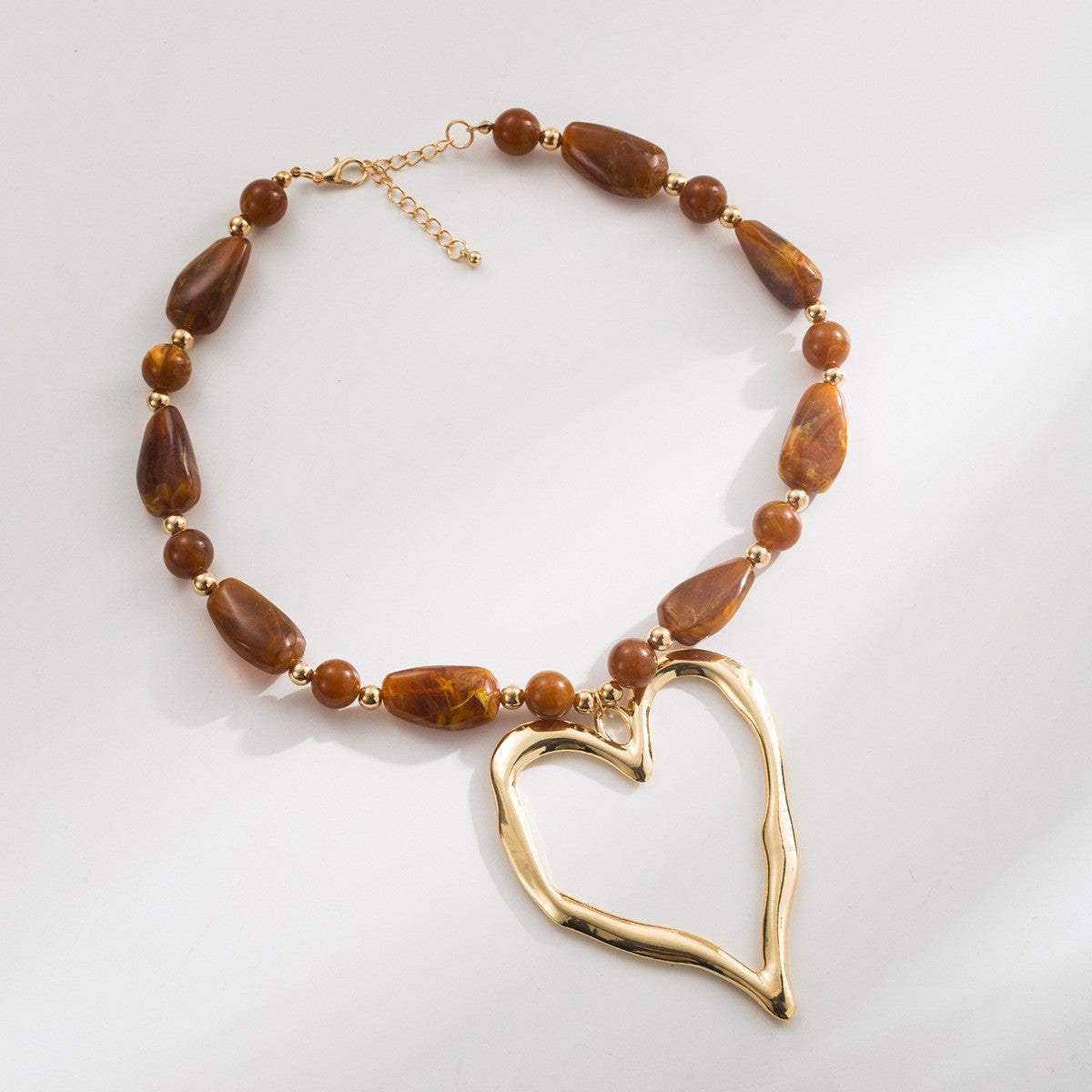 Romantic Textured Heart Beaded Necklace